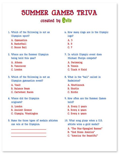 Free Printable Multiple Choice Trivia Questions And Answers
